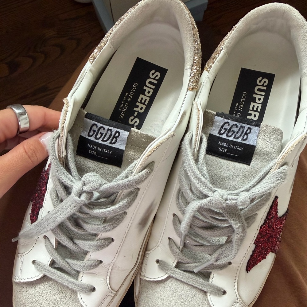 Golden Goose Super Star Red Glitter Star Sneakers - Picture 7 of 11